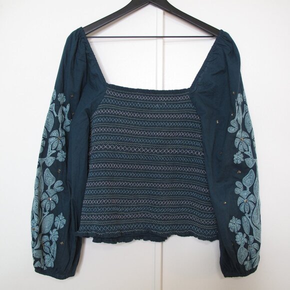 ANTHROPOLOGIE Teal Embroidered Peasant Blouse NWT - Picture 8 of 15